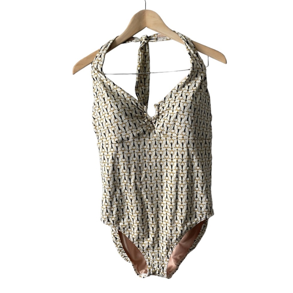 Lands' End Cream Halter One-Piece Swimsuit with Subtle Pattern